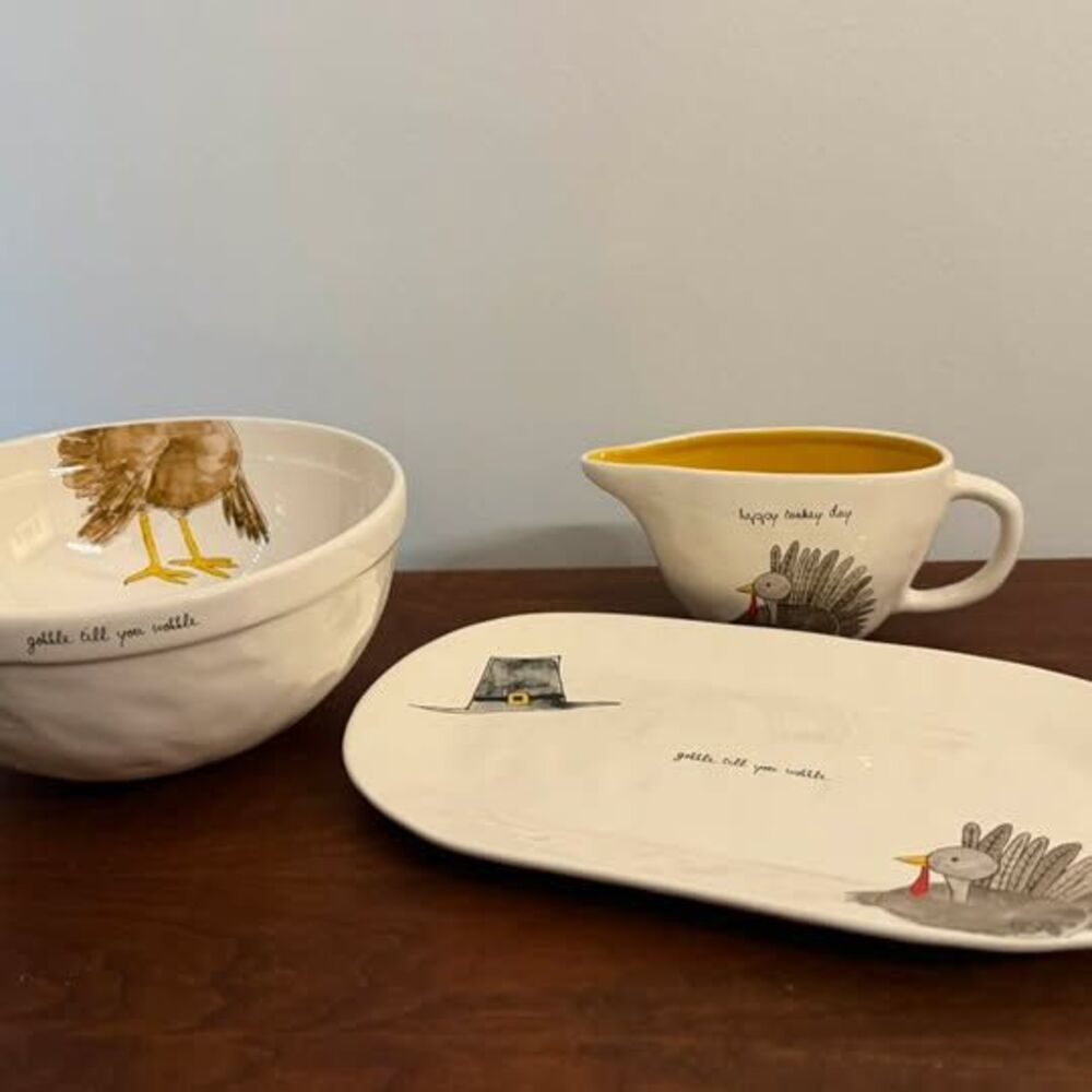 Rae Dunn Thanksgiving 3-Pc Serving Set Bowl Platter Gravy Boat